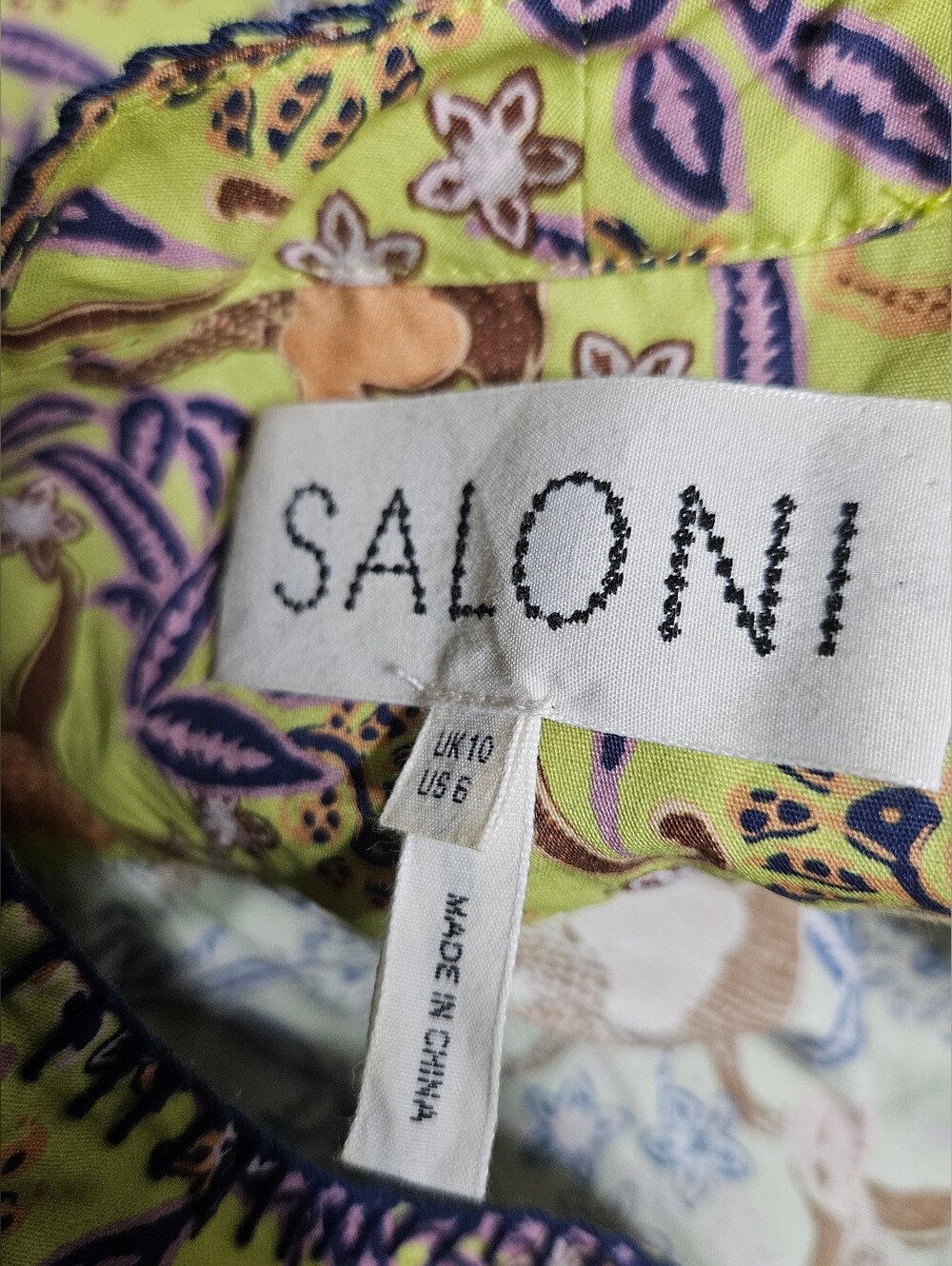 Saloni Ashley Mini Dress Citrus Monkey Print Poplin Size US 6 - Picture 8 of 9